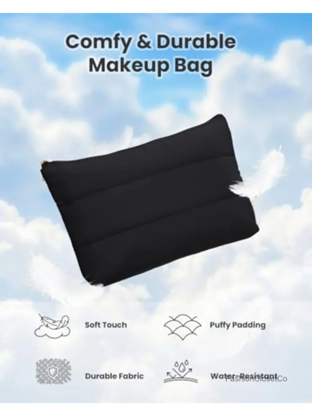 Quilted Puffer Makeup Bag Set of 2 with Zipper for Travel and Purse